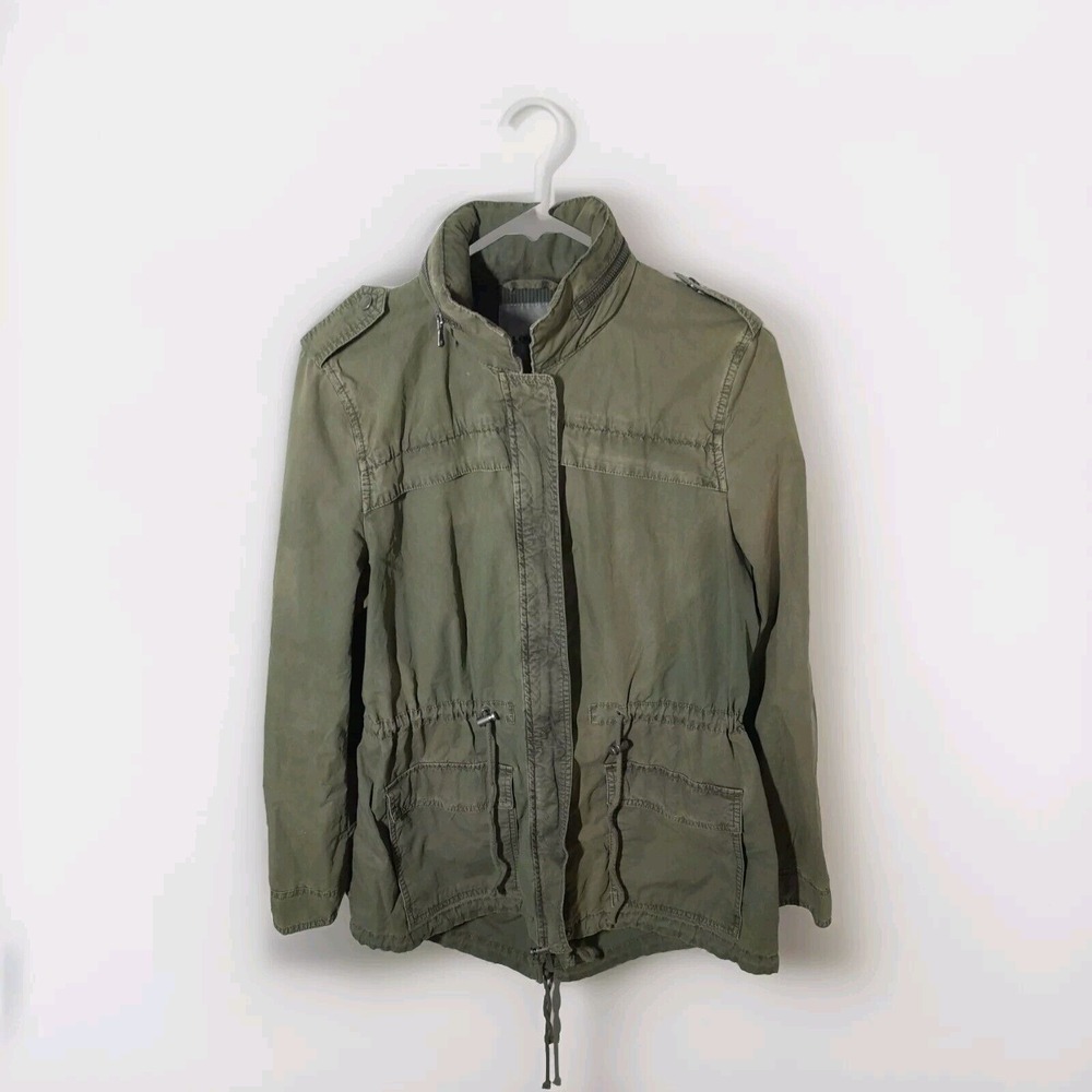 Levi's Womens Green Canvas Hooded‎ Coat Military Jacket Small Hidden Hood